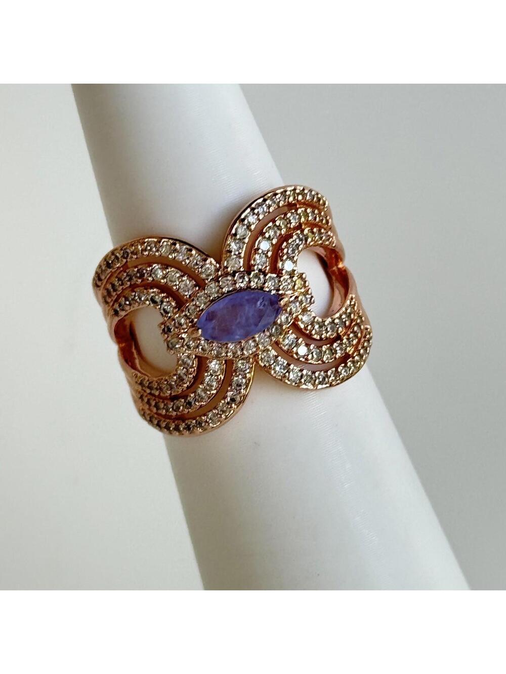 Bomb Party Ring Sz 8 "Summer Magic" Lavender Fluorite / Quartz on Rose Gold